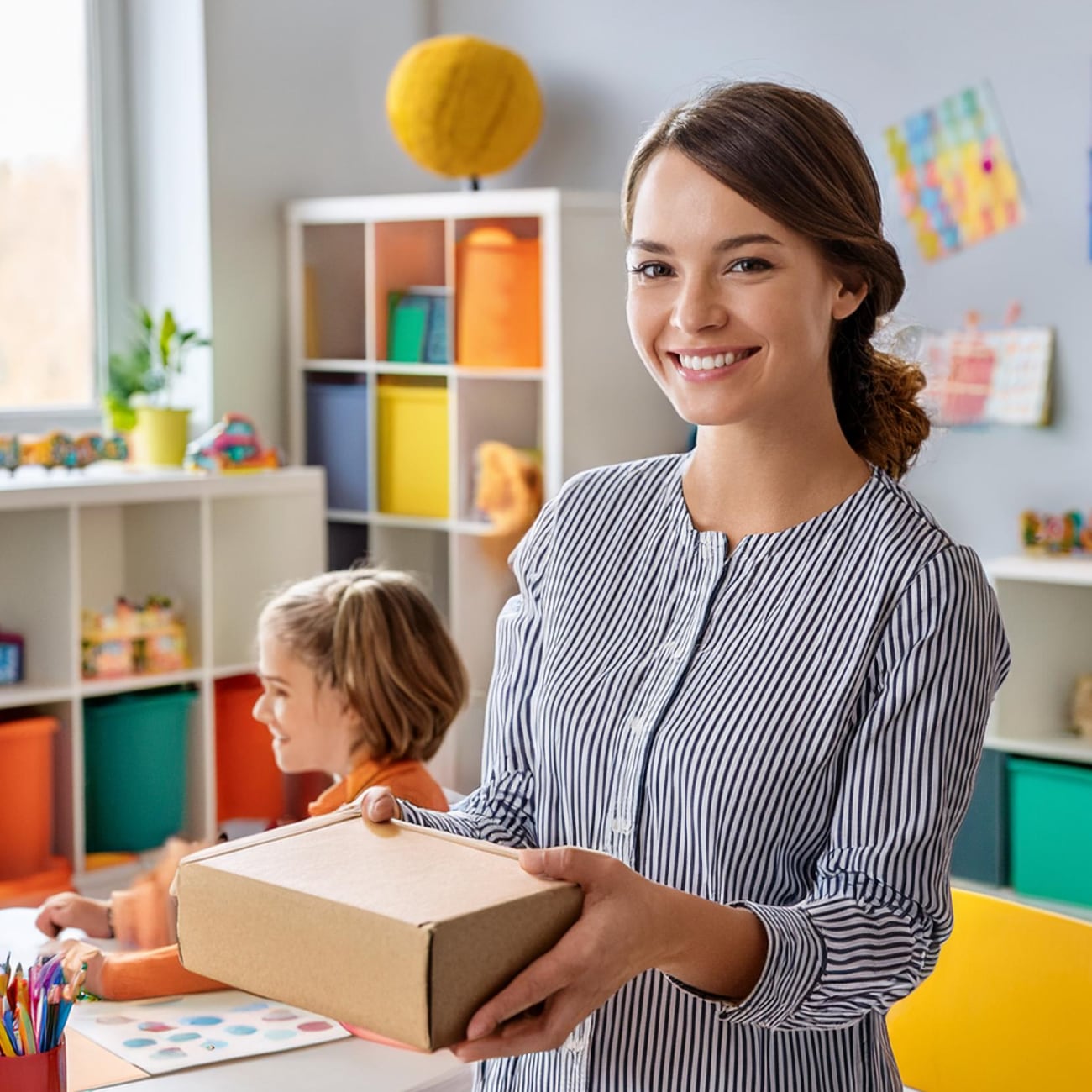 daycare worker receiving a package