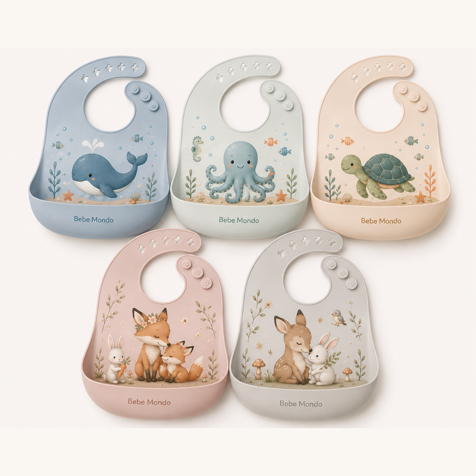 modern baby bibs with animals theme woodland, jungle, ocean silicone baby bibs for babies and toddlers