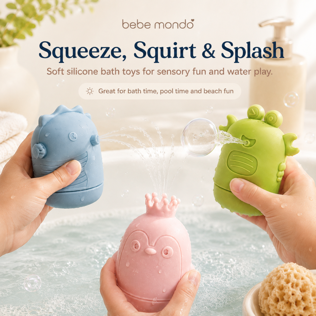 squeeze, squirt & splash bath toys silicone for babies infants toddlers