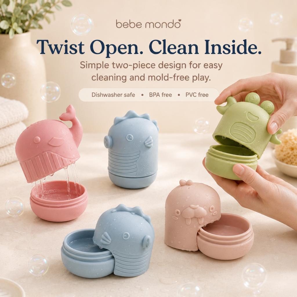 silicone ocean bath toys set twist open and clean inside, it is anti mold
