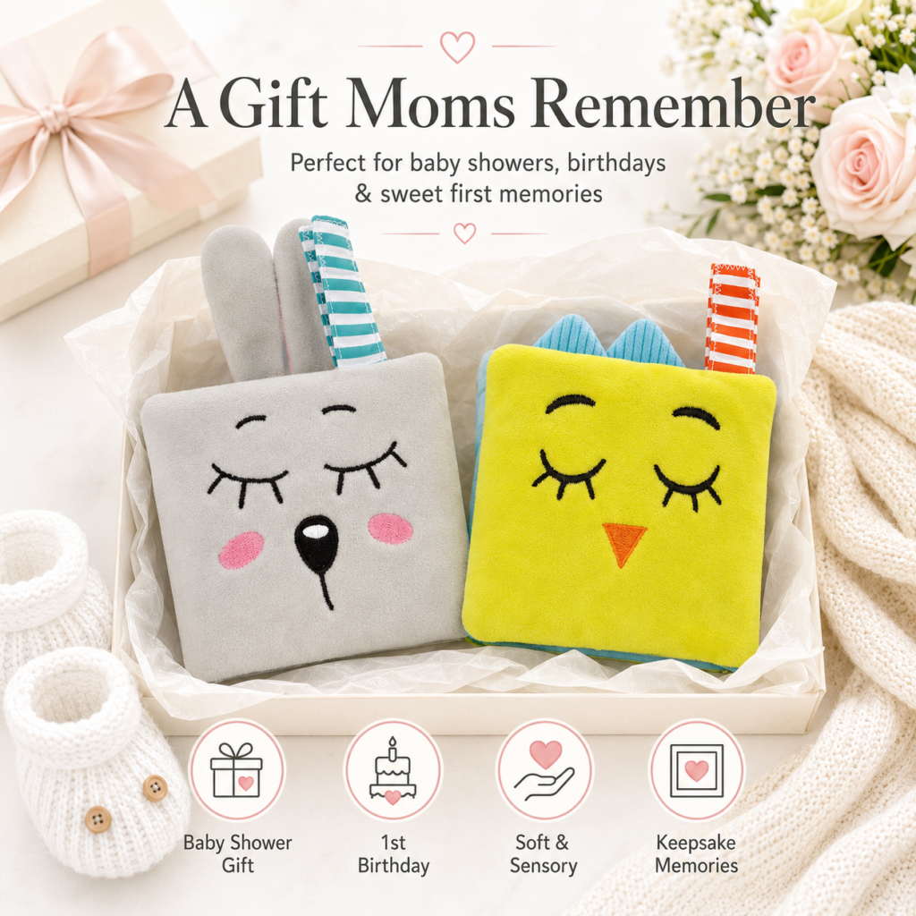 baby crinkle books for babies, rabbit bunny gift set, baby shower gifts, plush soft toy with a mirroe inside the book