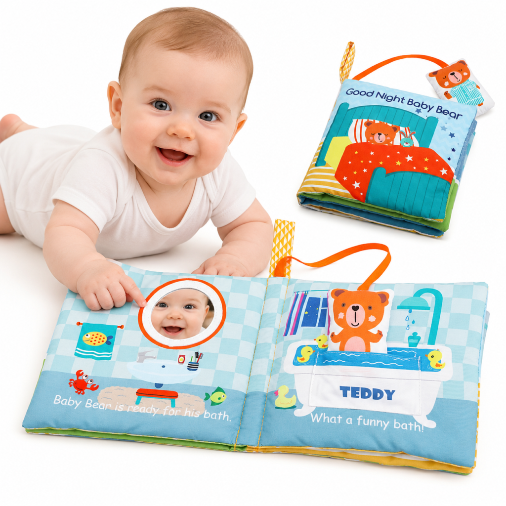 tummy time toys mirror, teddy bear baby books for baby boys and baby girls,good night book