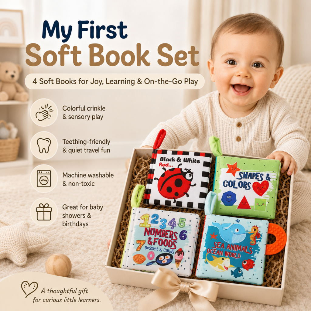 my first soft book set, perfect baby books gift for baby shower and birthday gift for boys and girls and toddlers, crinkle books, travel toy and stroller toy