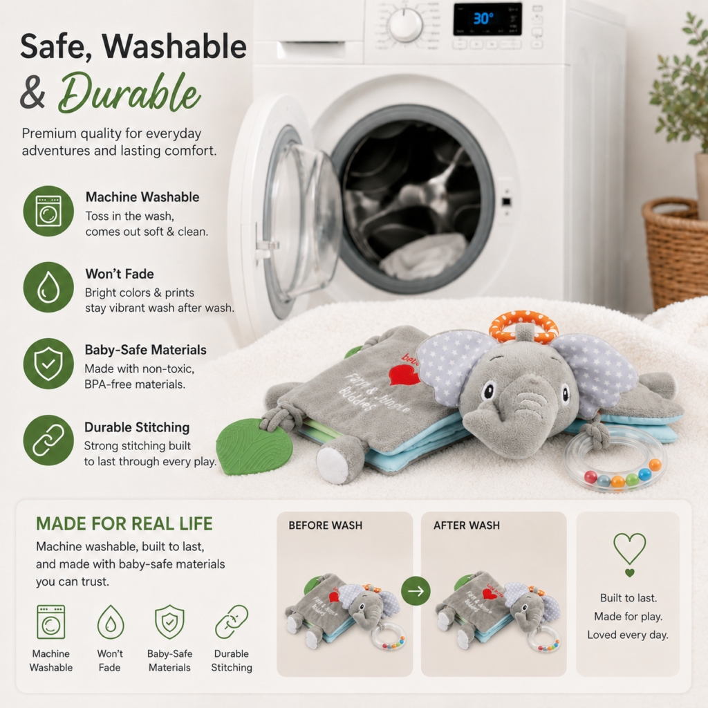 elephant washable baby toy crinkle sound with rattle ready to wash in machine wash, durable and high quality plush toy