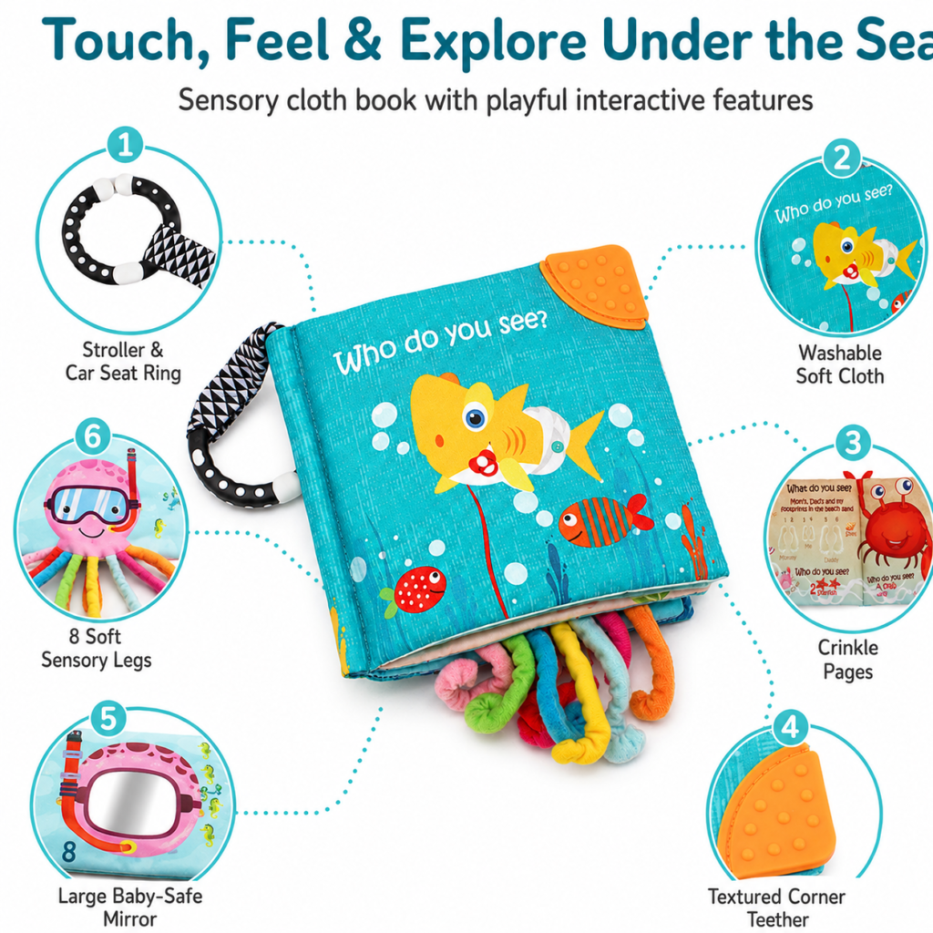 baby shark book and baby shark toys for babies and toddlers infants newborns with teether and teething toys fish