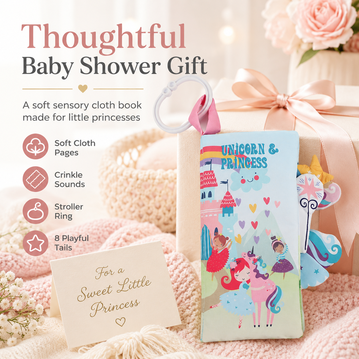 unicorn princess baby crinkle books soft toys for infants babies toddlers for girls newborns baby shower gifts